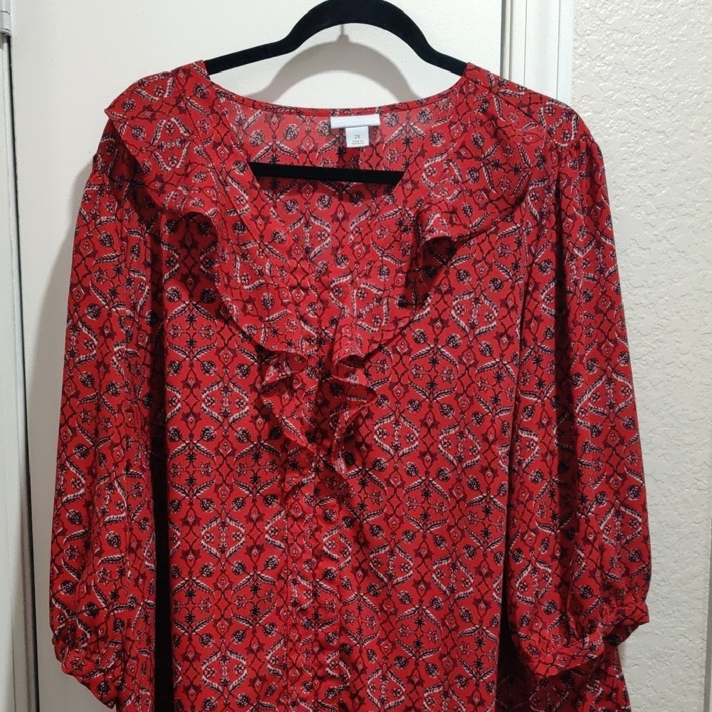 Liz Claiborne Red Ruffle Puff Sleeve Blouse Plus Size 2xl